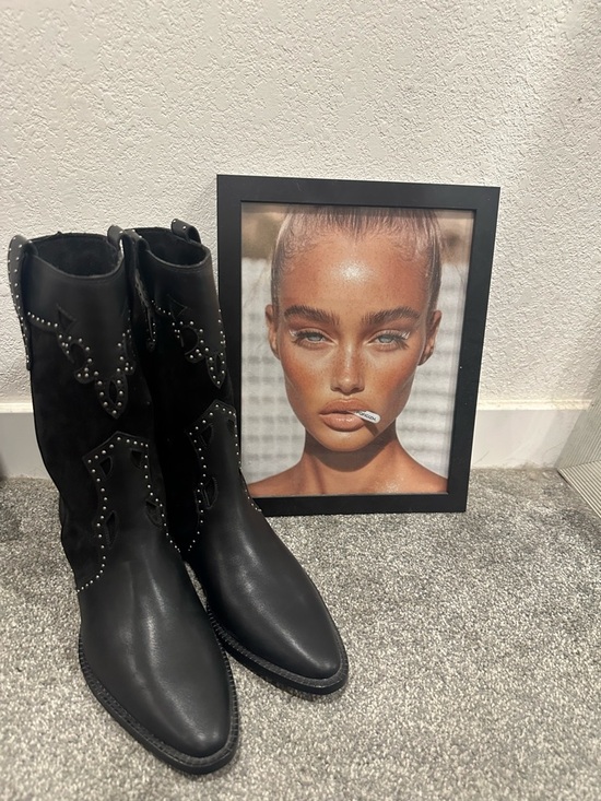 Shoes - Black Western Equestrian boots studded details side zipper US 7